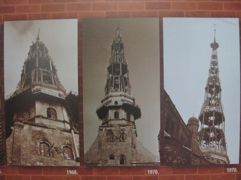 
the process of restoring the tower of St. Peter's Cathedral in Riga, 1968-70