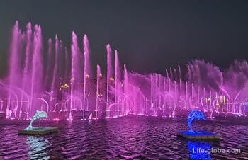 Фонтан на Пальме Джумейре, Дубай (Пальмовый фонтан, Palm Fountain): светомузыкальный, танцующий и большой