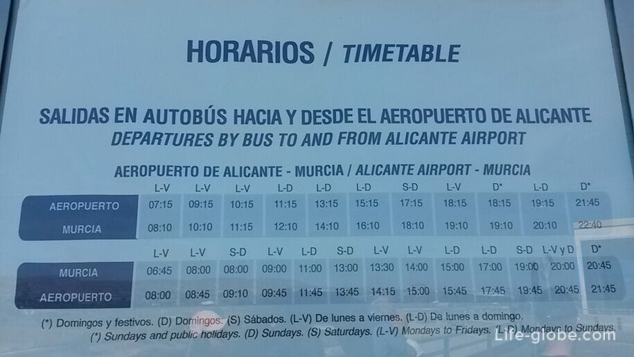 Из Аликанте в Мурсию - расписание автобусов