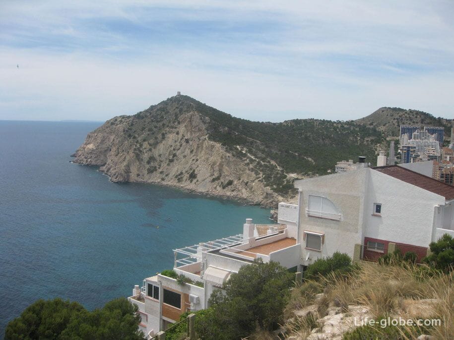 View of the Torre del Aguilo Tower from the observation deck of the Tossal de Cala mountain
