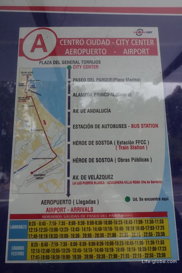The movement of buses in the centre of Malaga - Malaga airport