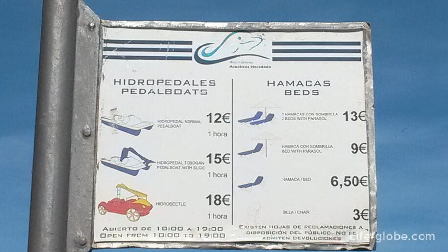 Del Cura beach in Torrevieja, prices