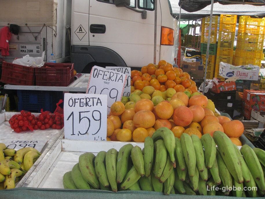 Fruits on the market in Torrevieja, Spain, prices