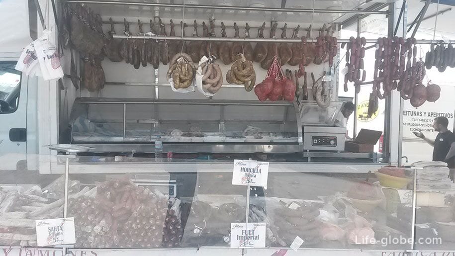 Sausages at the market in Torrevieja