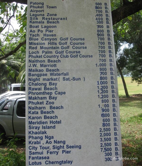 The cost of a taxi, tuk-tuks from Surin beach