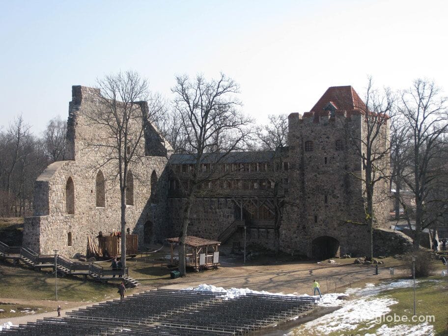 part of the southern wall and the observation tower of the Medieval Castle, Sigulda
