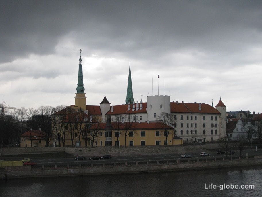 view of the Riga Castle from the Cable-stayed bridge